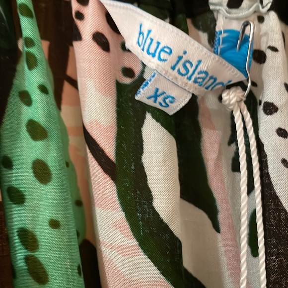Blue Island 3 tiered maxi beach dress tropical print pineapple palm leaves XS - Picture 6 of 13